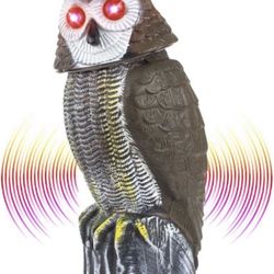 Solar Bird Repellent, Owl Decoy Bird Deterrent Devices Outdoor with Flashing Eyes & Realistic Sound & Rotating Head, Intelligent Animal Repeller for H