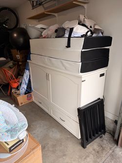 Queen Murphy Bed Cabinet w/ Folding Mattress – White