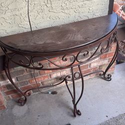 Metal side table with wood top