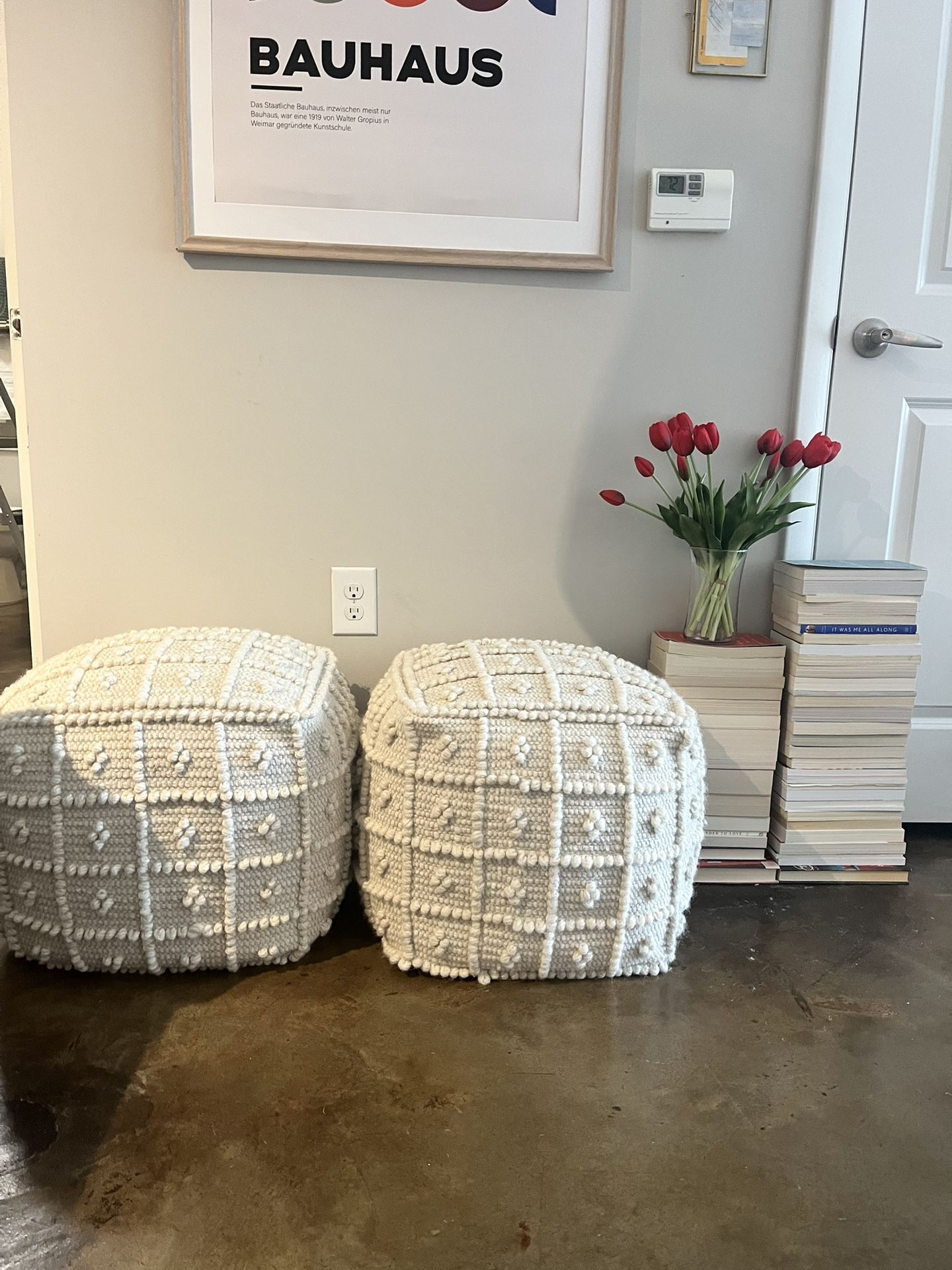 Cream Bohemian Foot Stool Pouf (Set of 2)