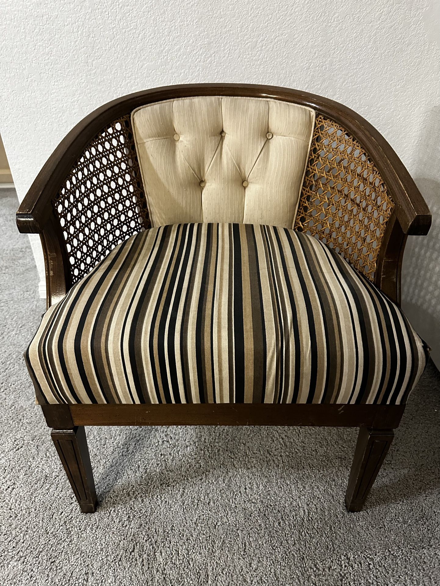 Wood Barrel Cane Accent Chair