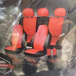 Red With Black Car Seat Covers 2 Front Pcs One Back Bench