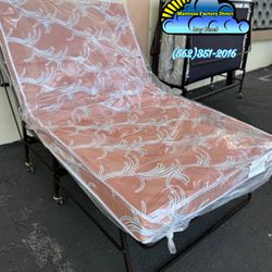 New Twin Metal Foldable Bed Frame With Sponge Mattress Included 