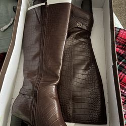 Giani Bernini Womens Adonnys Leather Tall Knee-High Boots Brown 8 Medium (B,M), Dark Brown Croc
