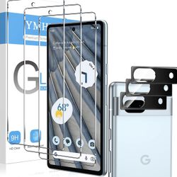 3 Pack for Google Pixel 7a Screen Protector Tempered Glass, Upgrade Fingerprint Reader Compatible with 3 Pack Camera Lens Protector, HD Clear Case Fri