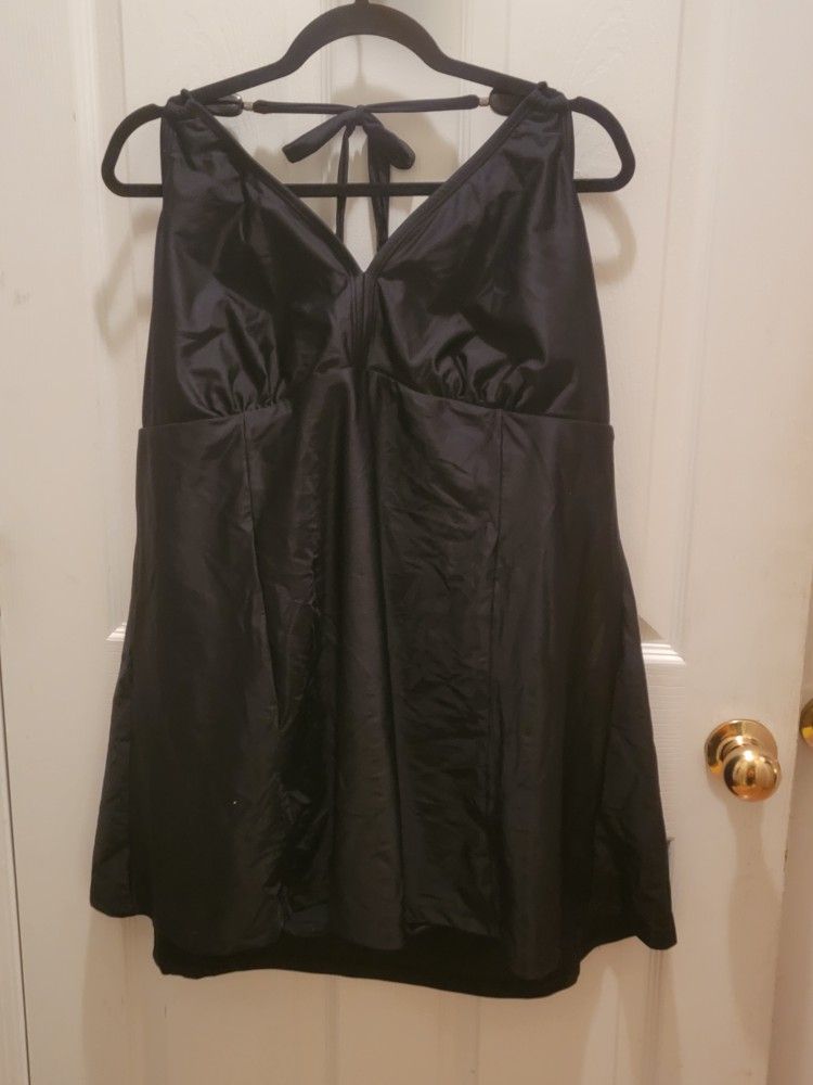 Black Halter Top Padded Swim Dress - Size 22W