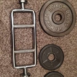 Olympic Weighted Plates and Tricep Bar