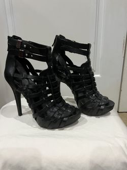 BCBG Generatio Black Leather Strappy 4" Heel 5 1/2