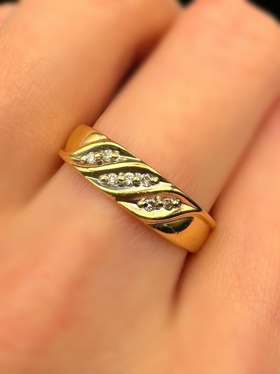14k Solid Yellow Gold 0.14CTW Natural Diamond Wave Fashion Ring Sz 7.25