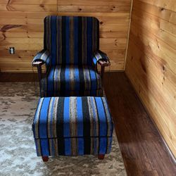 Rocking Chair And Ottoman .Blue, Black and Gold Color Pattern .