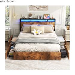 King Size Bed With Storage, Charging Station, And LED lights