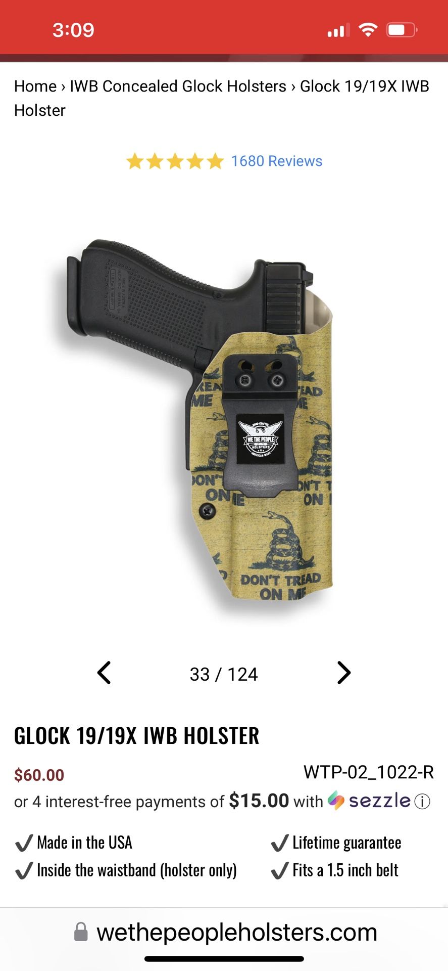 IWB Concealed Glock Holsters › Glock 19/19X IWB Holster