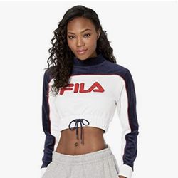 Brand New Womans Fila brand White Cadence Velour Pullover Sweater Up For Sale 