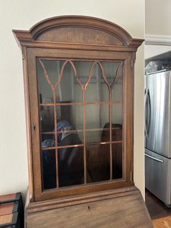Vintage Mahogany Secretary Desk with Glass Hutch