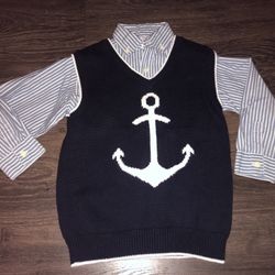 2 Piece Gymboree  Anchor Sweater Vest & Button Top, Boys 4, 4T Christmas