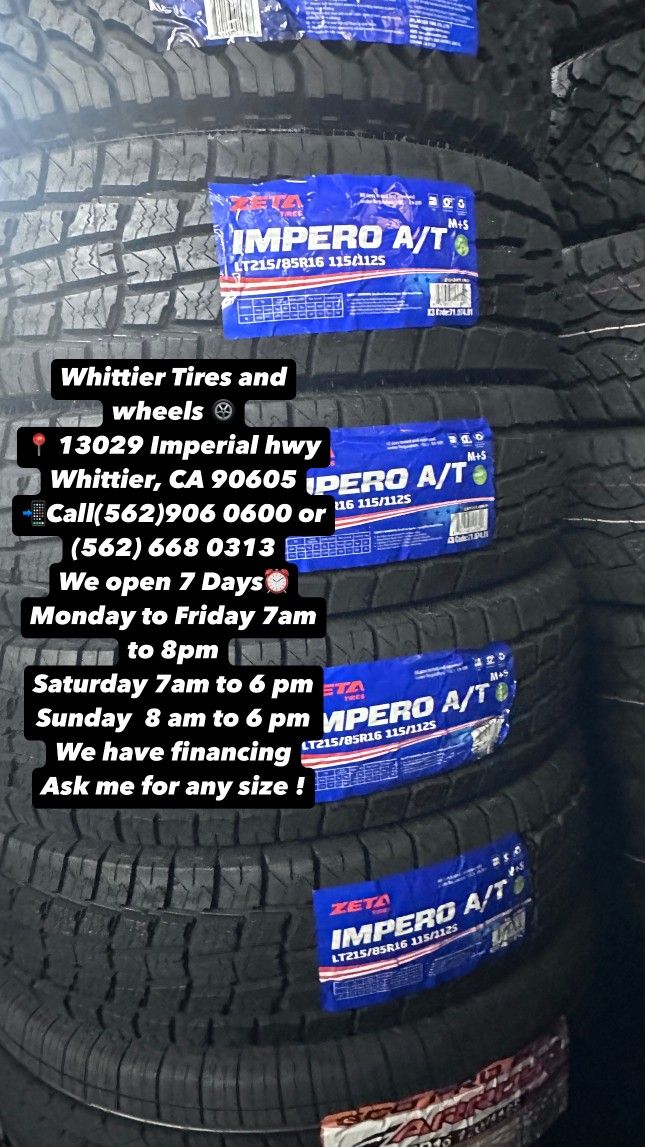 SET OF NEW TIRES, LT215/85R16 ZETTA AT , INCLUDING MOUNTING AND BALANCING. ASK ME FOR ANY SIZE OR BRAND