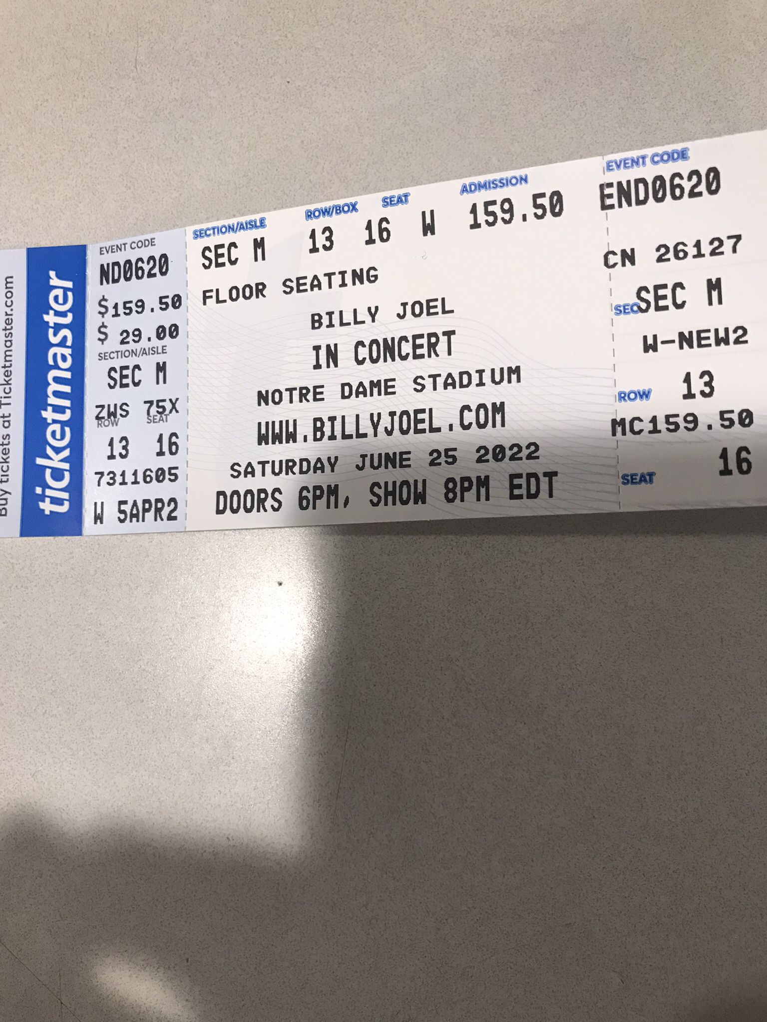 6 Billy Joel Tickets Paid 190$ A Pc  Selling For 150$ Floor Seating Norte Dame June 25