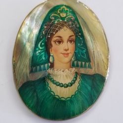 Pin Hand Painted On Mother Of Pearl 