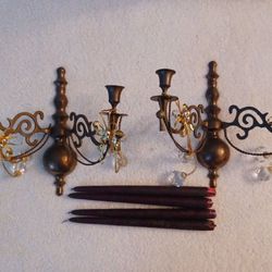 A Set Of Brass Candle Holder With Accessories 