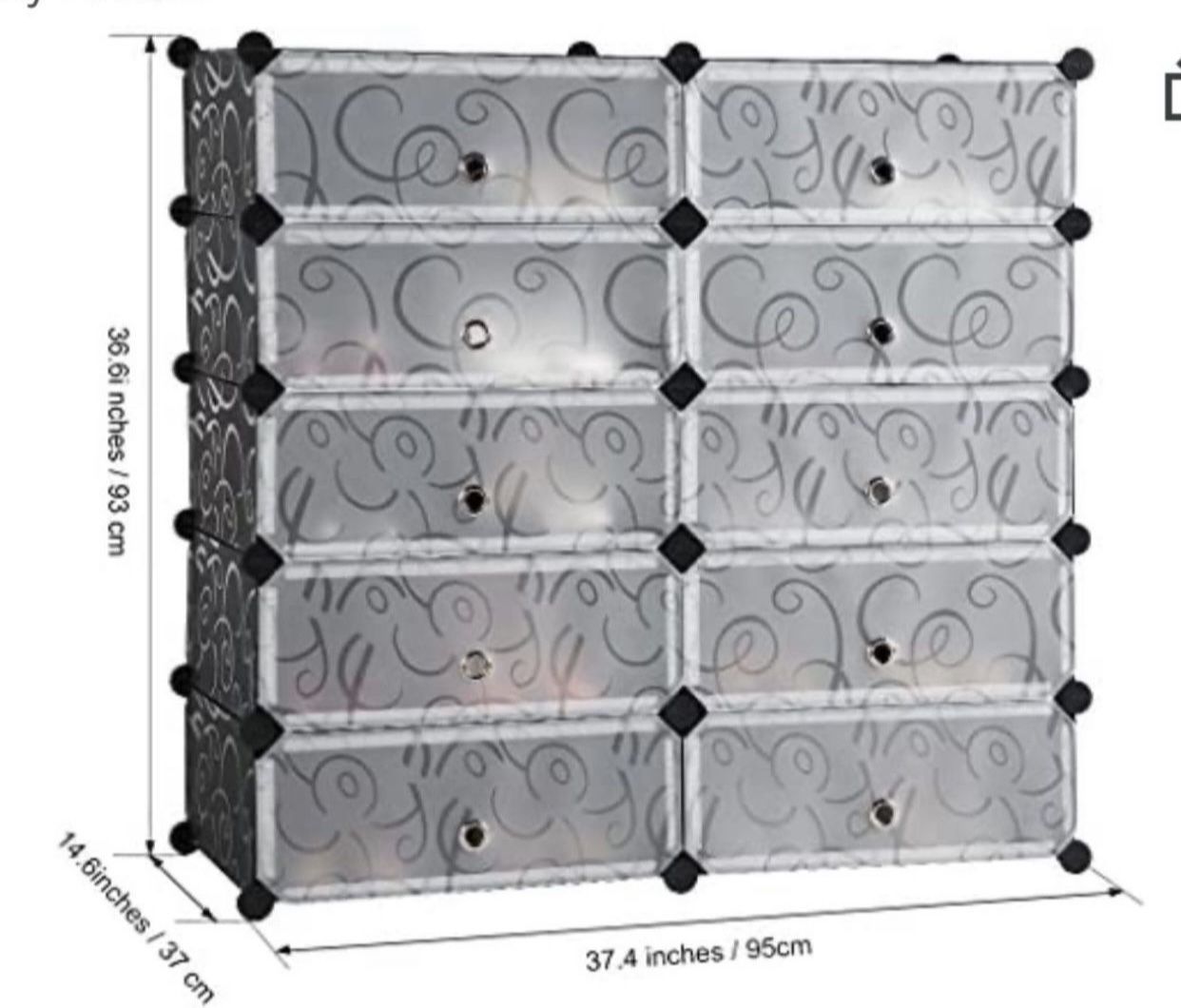 Langria 10 Cube Shoe Rack Storage Drawer Multi -Use Organizer 36.6" Tall 37.4" Wide 14.6" Deep ASSEMBLED