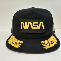 Nasa Patch Yupoong Flat Bill Mesh Snapback Cap Hat Black 