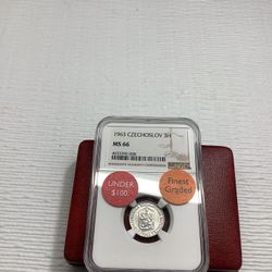 1963 Czechoslovakia 3 Halere issued tied for Finest Known~Finest ever graded Top of population NGC graded Gem+ uncirculated MS-66!!~(IVID#1534//OFRUP)