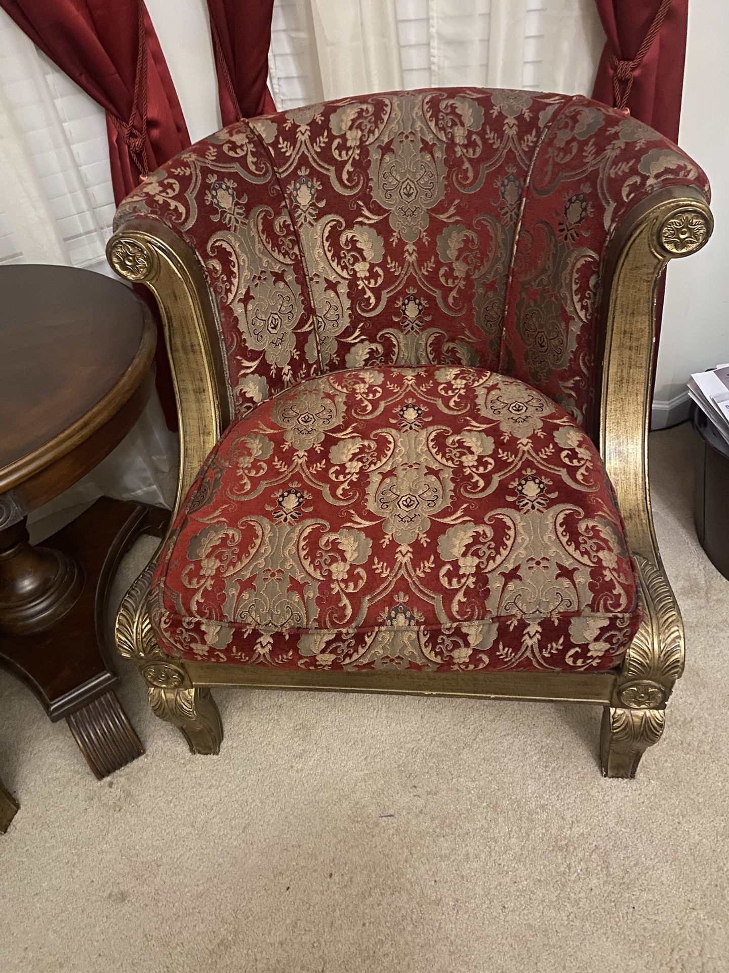 2 Large Gold and Burgundy Side Chairs
