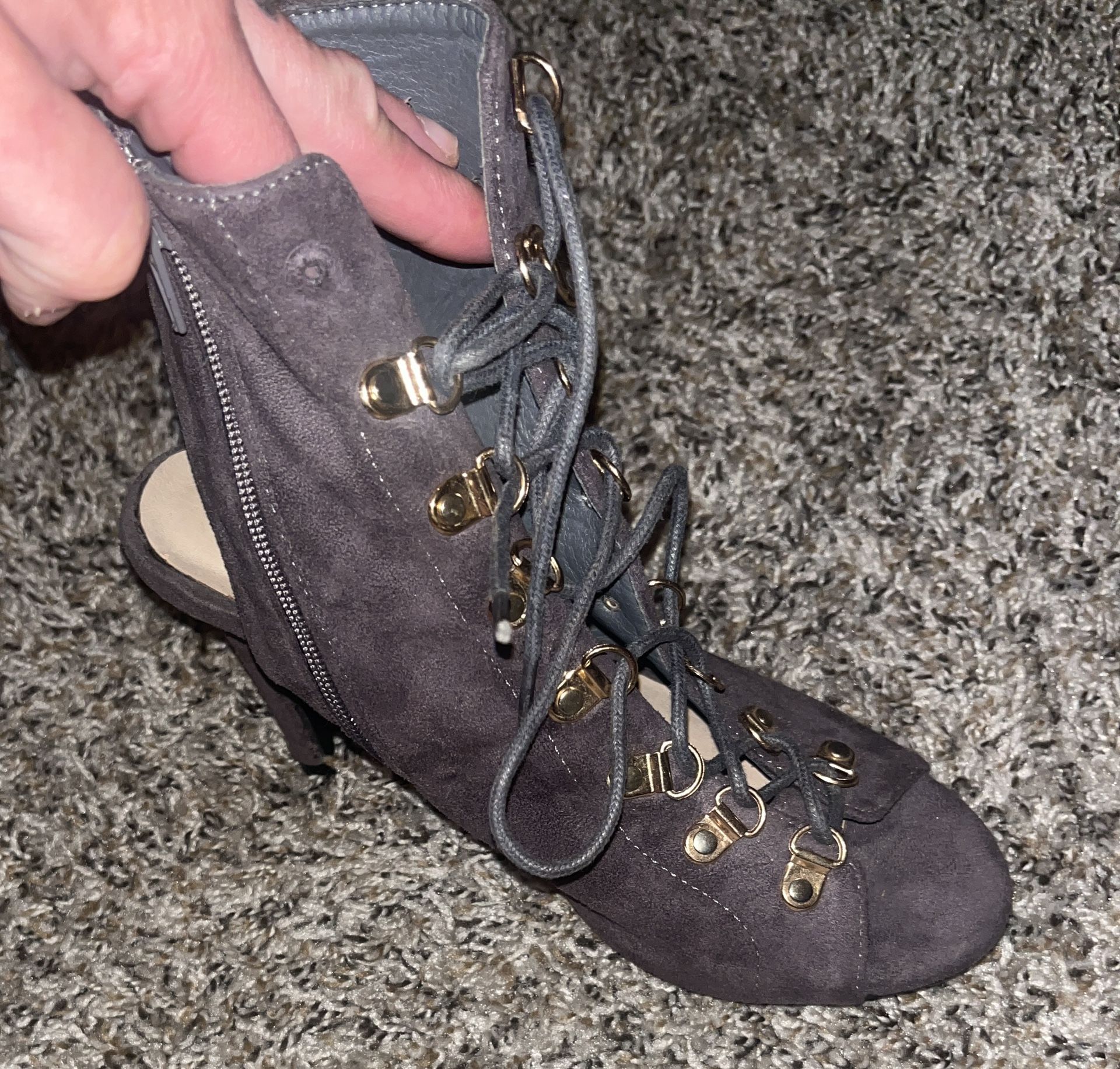 Lace Up Peep Toe Chunky Heel