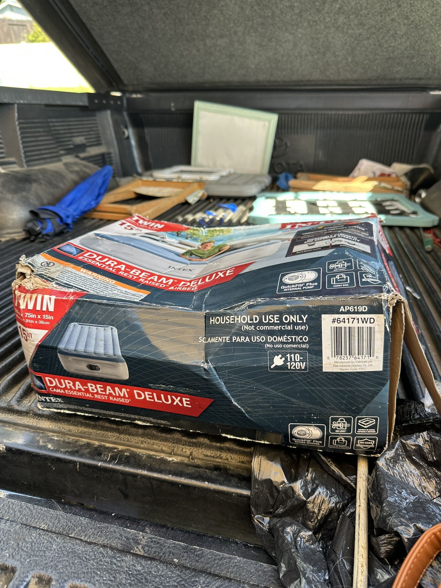 Camping, twin air mattress by Intex with self pump and self deflate