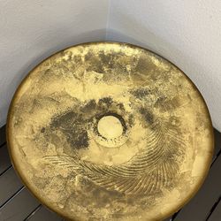 NWT Italy Huge Round Gold Leaf Display Bowl 18 3/4" Art Glass