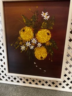Framed Floral Oil Painting Signed Little