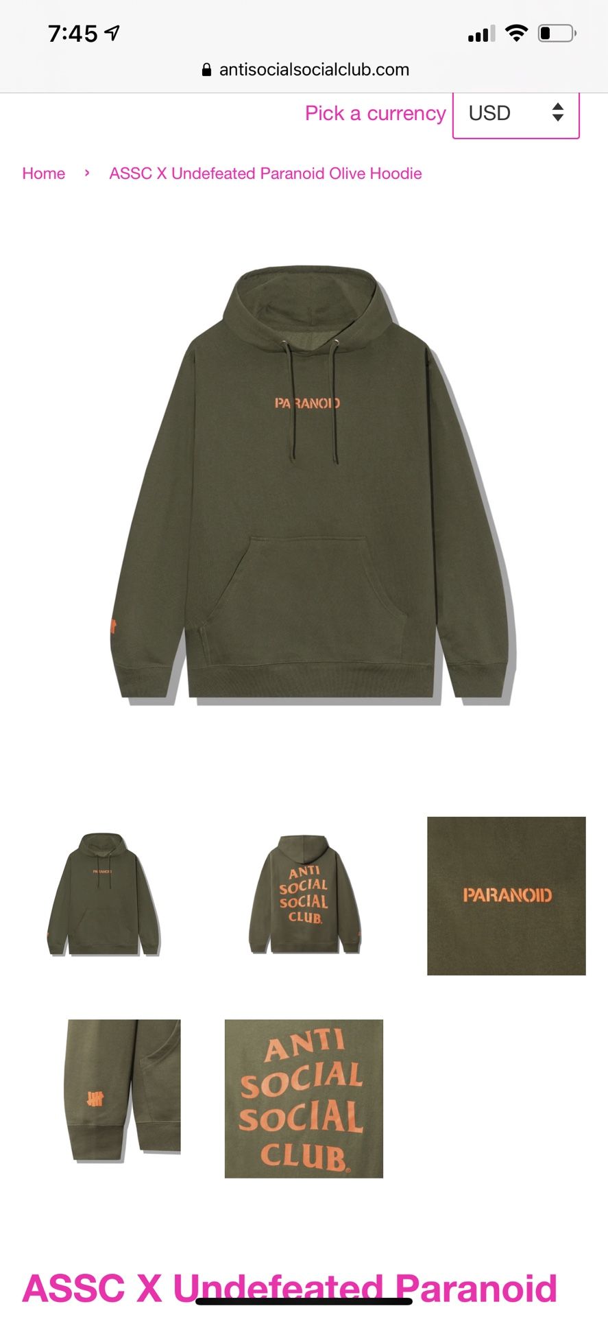 Brand New Anti Social Social Club Paranoid Undefeated Hoodie Size