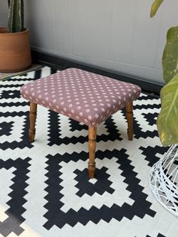 Vintage Mid Century Upholstered Foot Stool .