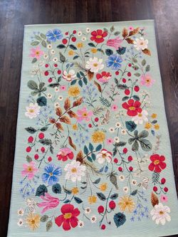 Rifle Paper Co. Floral Needlepoint Area Rug Sage Green