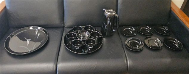 Mikasa Black Opus Crudite Set Cake Dish Tea Mugs Saucers