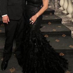 Black Formal Feather Sequin Custom Dress
