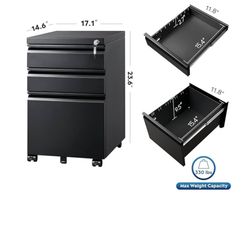 DEVAISE 3 Drawer Mobile File Cabinet, Under Desk Metal Filing Cabinet for Home Office/Legal/Letter/A4 File