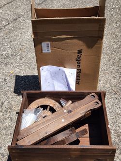 Wood Wagon Planter - New In Box
