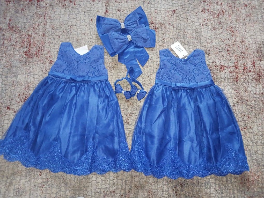 2 Navy Blue Flower Girl Dresses Size 120 (5/6 Kids
