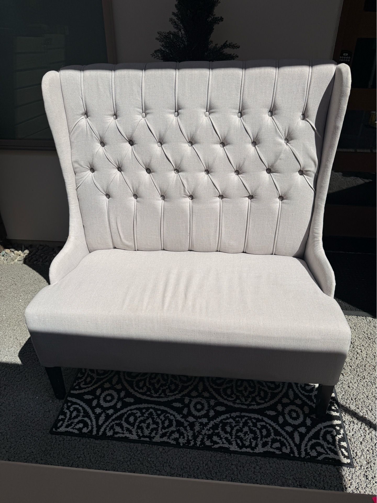 High-Back Wingback Settee / Loveseat – Light Beige/Cream