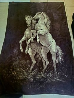 Vintage Mora Made In Spain 50"x80" Brown Fleece Throw With Horses 