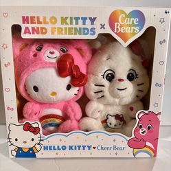 Hello Kitty Loves Cheer Bear 10" Collectible Care Bears Plush 2-Pack 