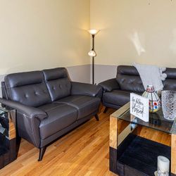 Dark Gray Couch & Loveseat, Glass Tables, Complete Living Room Set