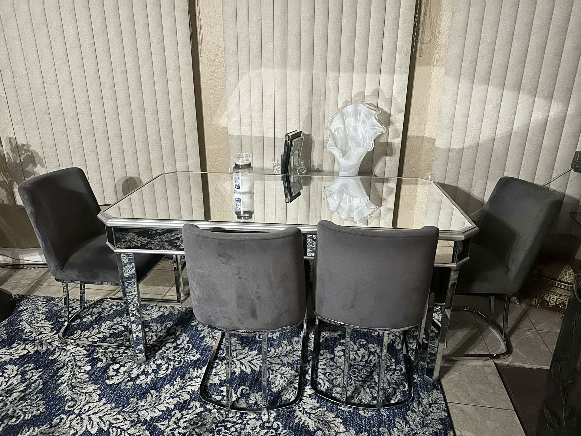 Glass Mirror Table With 4 Chairs Dining Room Set Kitchen Set
