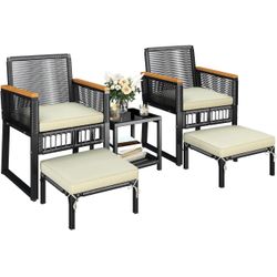 5-Piece Outdoor Conversation Set, Wicker Patio Furniture Set