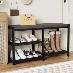 New Shoe Bench & Rack Storage Bench - Entryway Bench with Seat Cushion, Stable Organizer for Entryway & Living Room, Holds Up to 300 lb, (35" L x 12" 