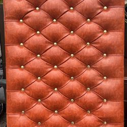 Vintage Orange Tufted Bar Pad With Brass Buttons 