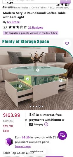 Acrylic round coffee table with led lights