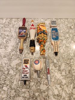 7 beer tap handles, Alaskan Amber. Bass, Shock Top & More