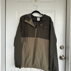 Voyager Jacket Mens XL Green Full Zip Windbreaker Water Resistant Jacket Hood